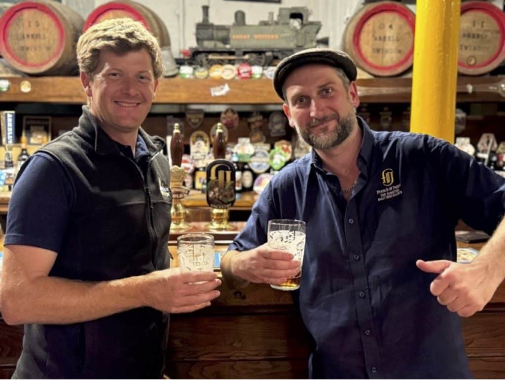Arkell’s Head Brewer Alex Arkell and James Marinos from French & Jupps brew day Ancestry